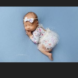 Newborn girl romper, headband, and skirt